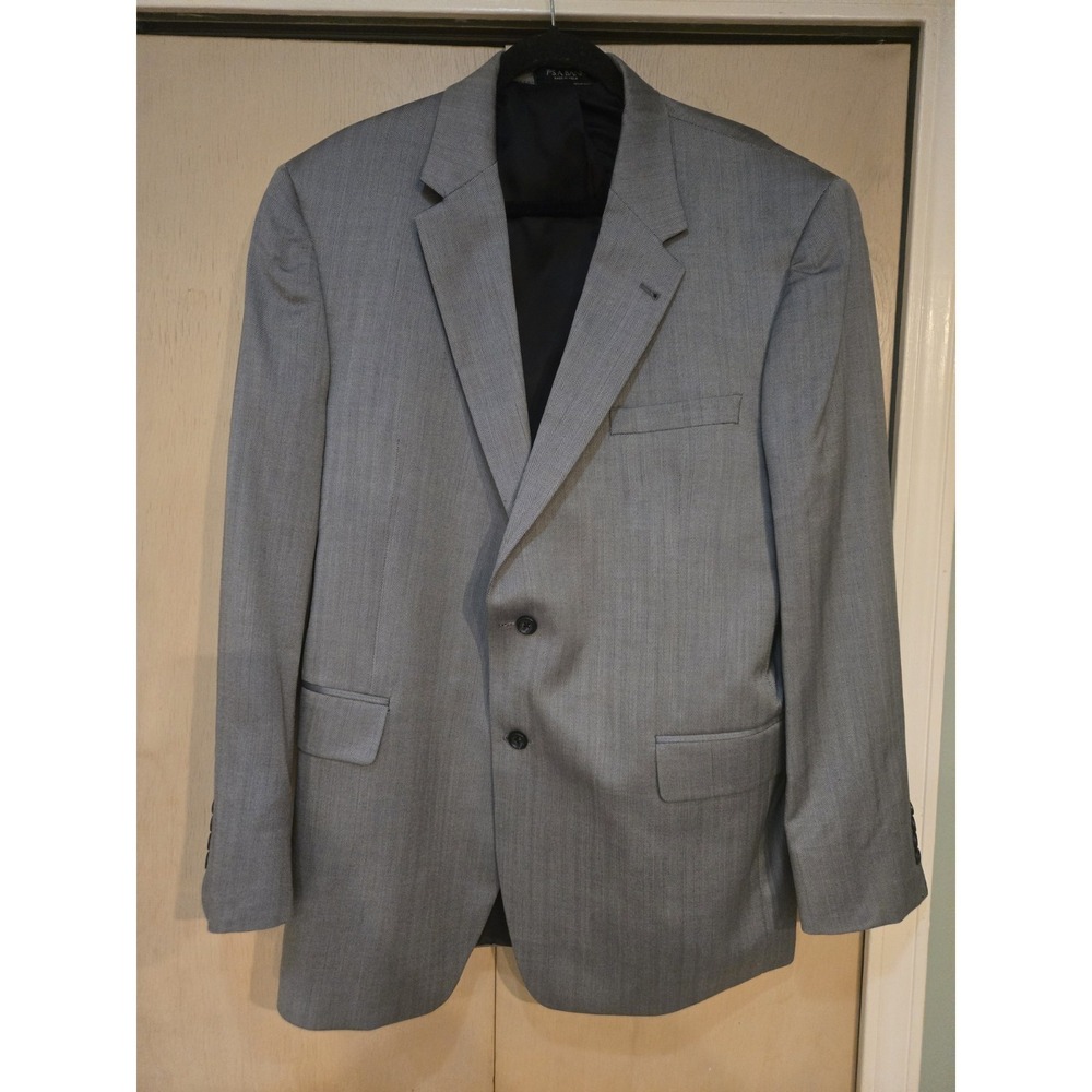 Jos A Bank Signature Collection Sport Coat 46R Silk Wool Gray Herringbone Blazer